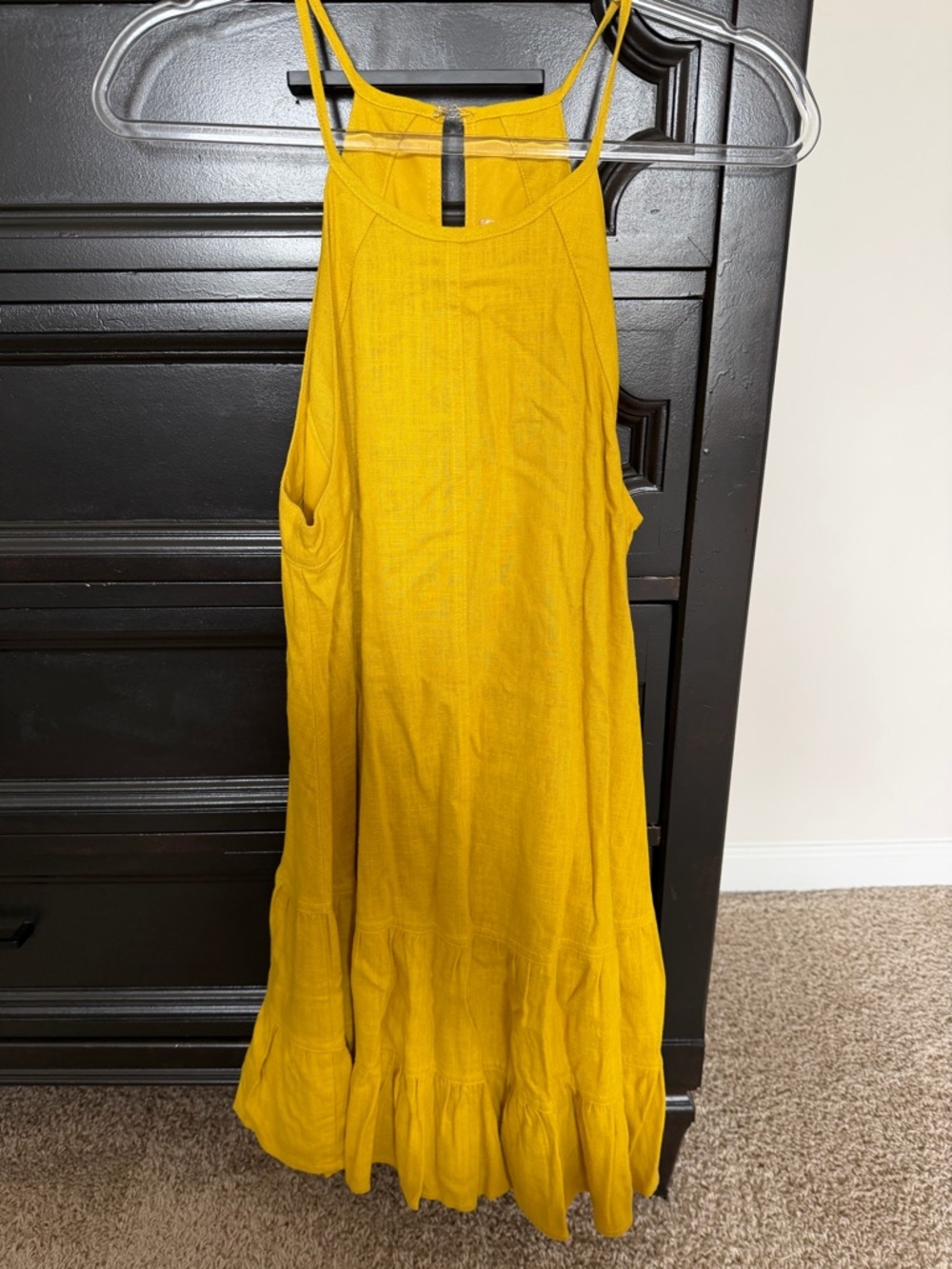 Sleeveless Ruffle-Hem Linen Blend Dress in Yellow